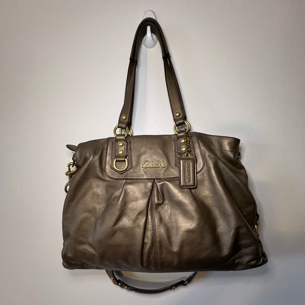 Coach Ashley Bronze Leather Carryall Convertible Satchel Handbag